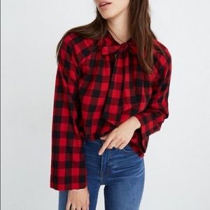 Madewell red tie neck blouse